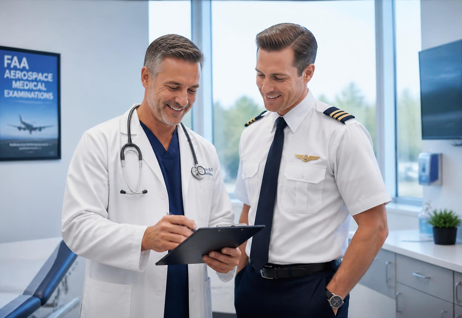 OMC physician reviewing a flight physical with a pilot